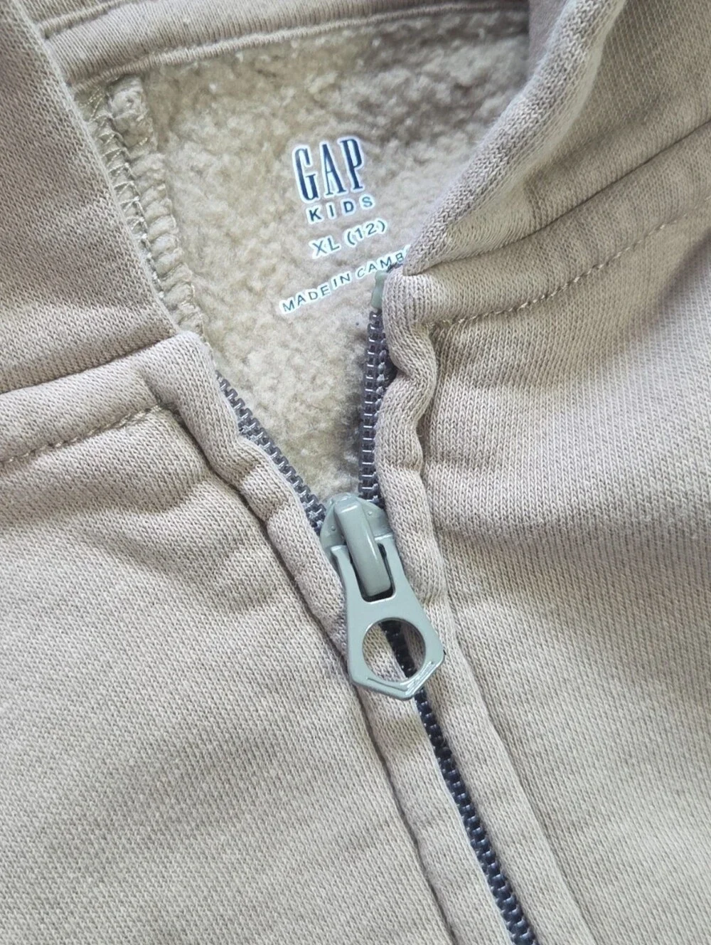 GAP Kids Vintage Soft Colorblock Two-Tone Zip Hoodie - Beige & Olive Green XL